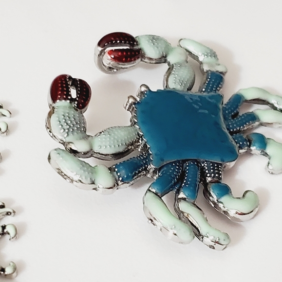 SALE! Crab pendant earrings set 925 sterling silver handmade enamel NICE! Beach - Picture 10 of 16